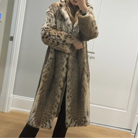 RARE Long Lynx Fur Leopard Print Coat - Picture 2 of 8